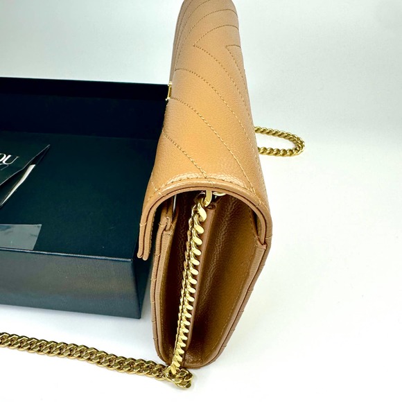 YSL Saint Laurent Monogramme Large Grain de Poudre Wallet on Chain Purse Brown - Picture 12 of 12